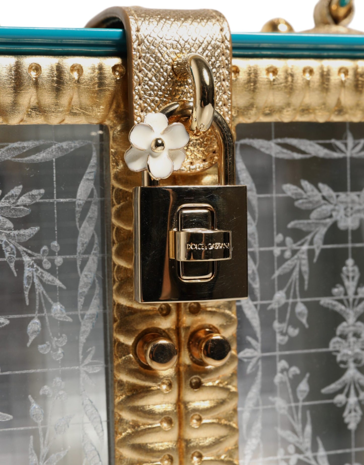 Dolce & Gabbana Türkis-Gold-Acryl-Leder Miss Dolce Top Handle Bag