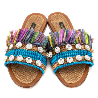 Dolce & Gabbana Multicolor Lammfell Damen Sandale