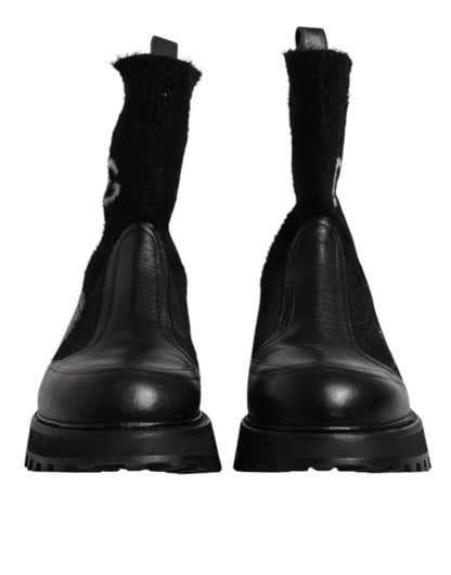 Dolce & Gabbana Schwarz DG Logo Horse Sock Ankle Boots Schuhe