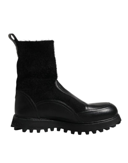 Dolce & Gabbana Schwarz DG Logo Horse Sock Ankle Boots Schuhe