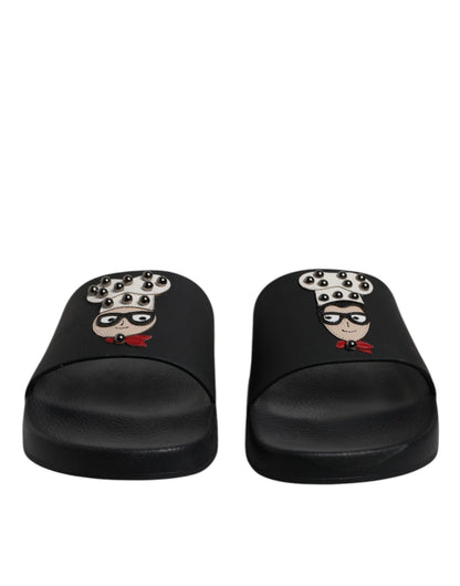 Dolce & Gabbana Schwarze Leder Pantoletten Sandalen Beachwear Schuhe