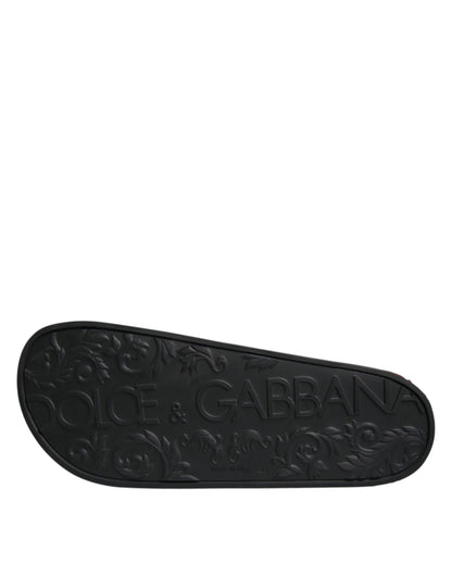 Dolce & Gabbana Schwarze Leder Pantoletten Sandalen Beachwear Schuhe