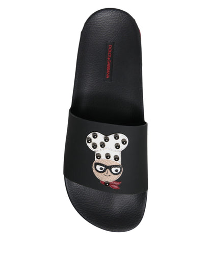 Dolce & Gabbana Schwarze Leder Pantoletten Sandalen Beachwear Schuhe