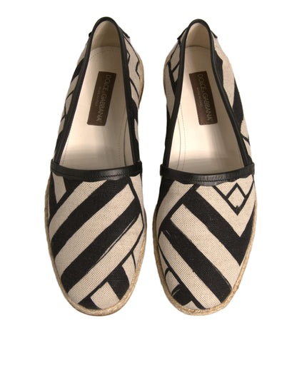 Dolce & Gabbana Schwarz Weiß Streifen Slip On Espadrille Schuhe