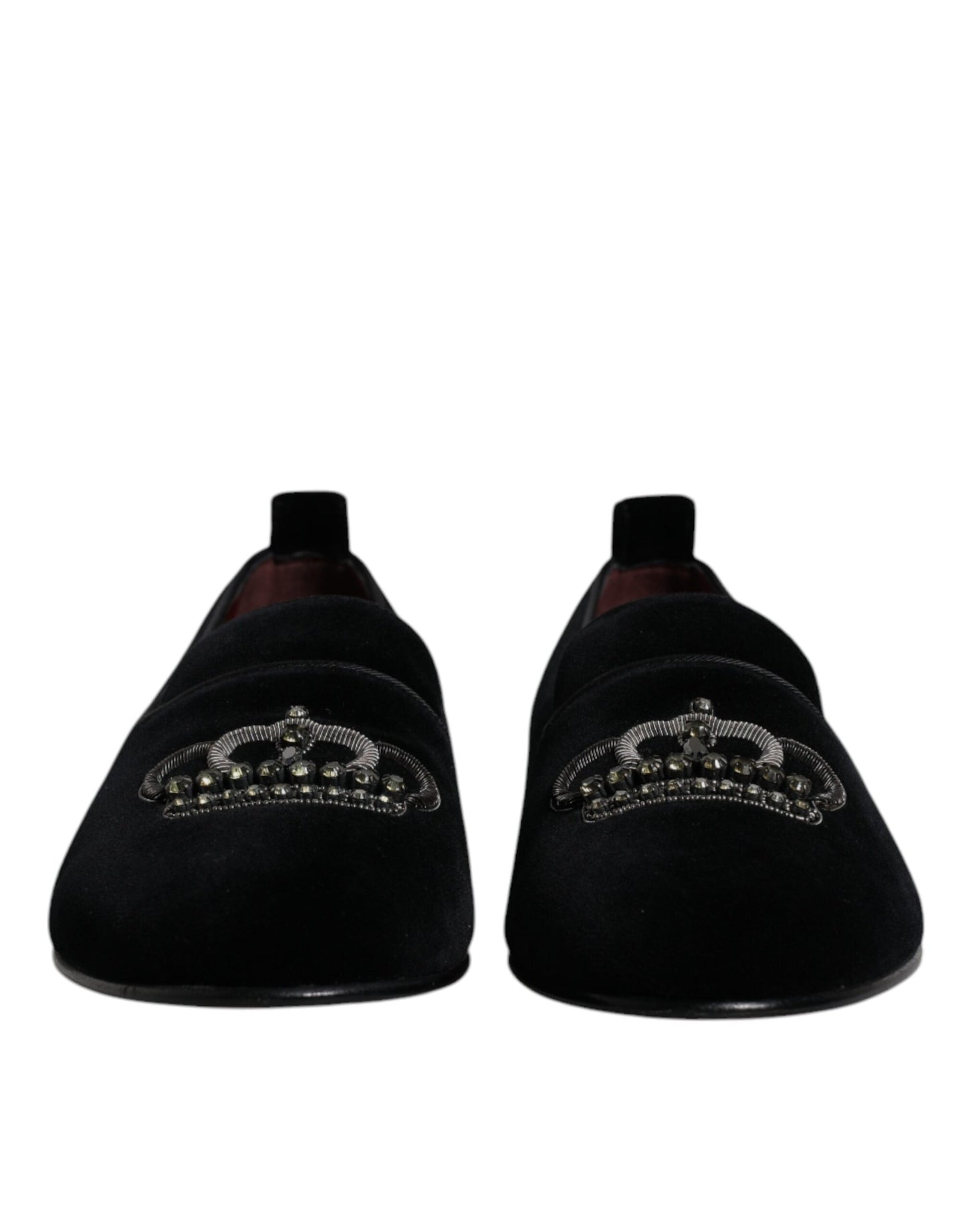 Dolce & Gabbana Schwarzer Samt Kristallkrone Loafers Formelle Kleid Schuhe