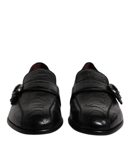 Dolce & Gabbana Schwarze Exotische Leder DG Logo Loafers Formelle Anzugschuhe