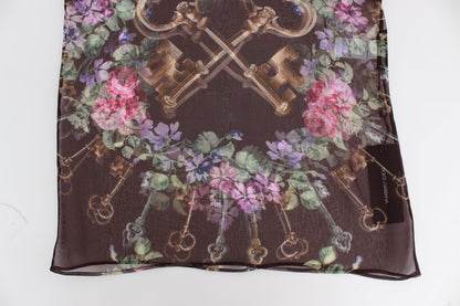 Dolce & Gabbana Schwarzes Schlüssel-T-Shirt mit Blumendruck und Seidenbluse
