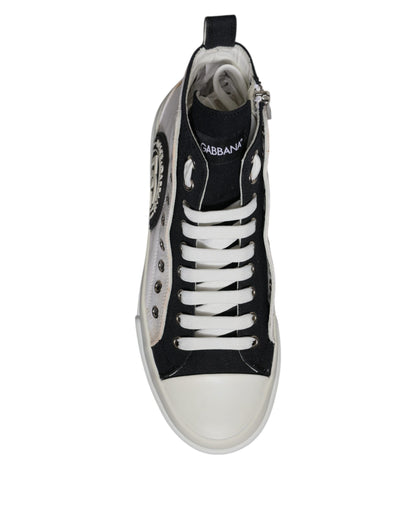 Dolce & Gabbana Weiß Schwarz Baumwolle High Top Turnschuhe Schuhe