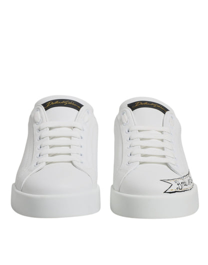 Dolce & Gabbana Weiße Leder Low Top Lace Up Sneakers Schuhe