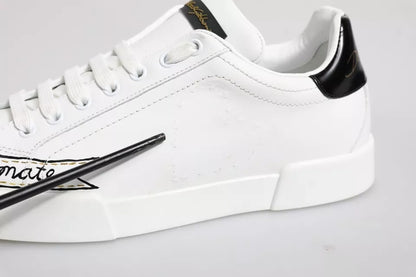 Dolce & Gabbana Weiße Leder Low Top Lace Up Sneakers Schuhe