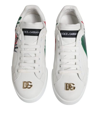Dolce & Gabbana Weiß Portofino Made In Italy Print Turnschuhe Schuhe