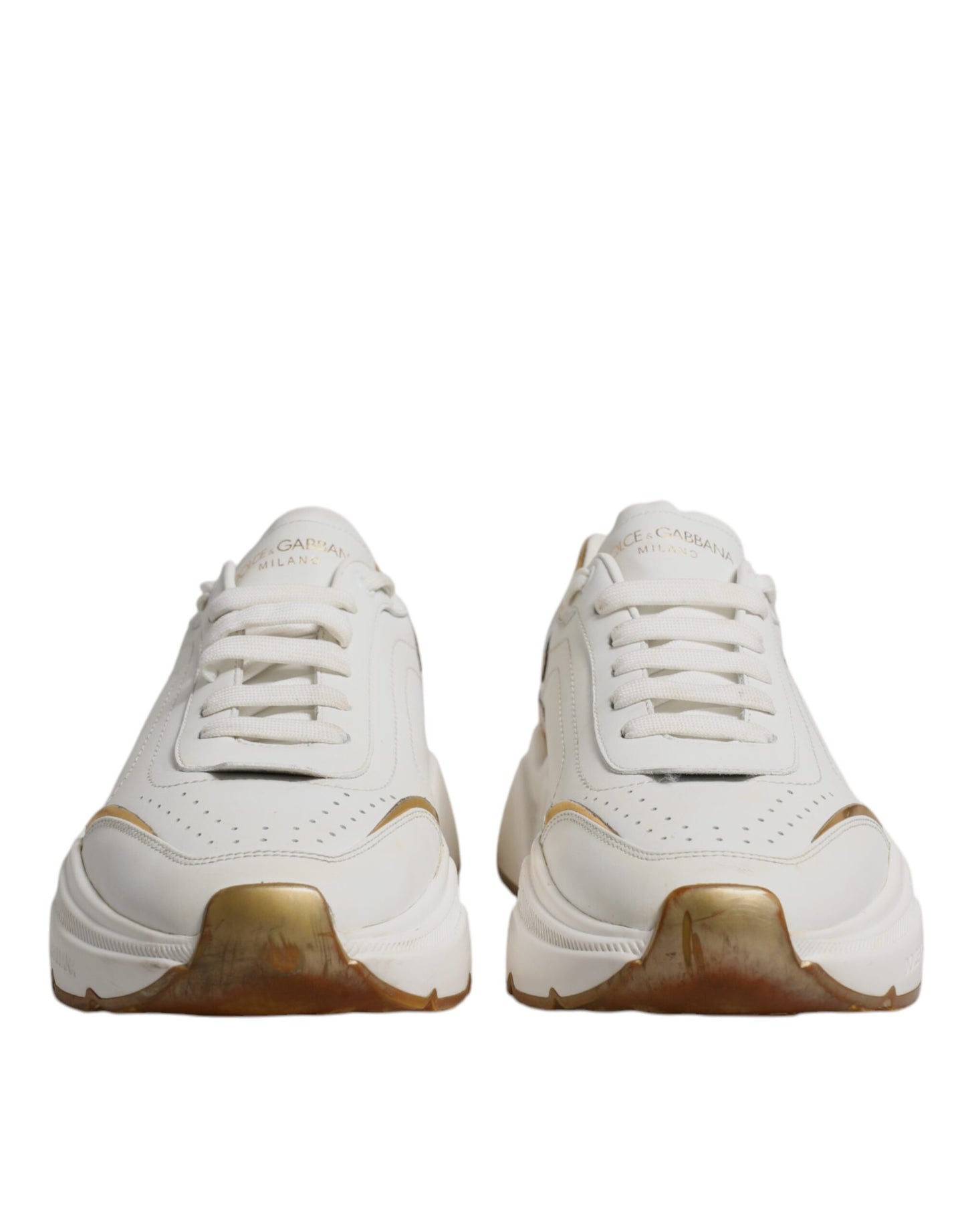 Dolce & Gabbana Weiß Gold DAYMASTER Leder Turnschuhe Schuhe