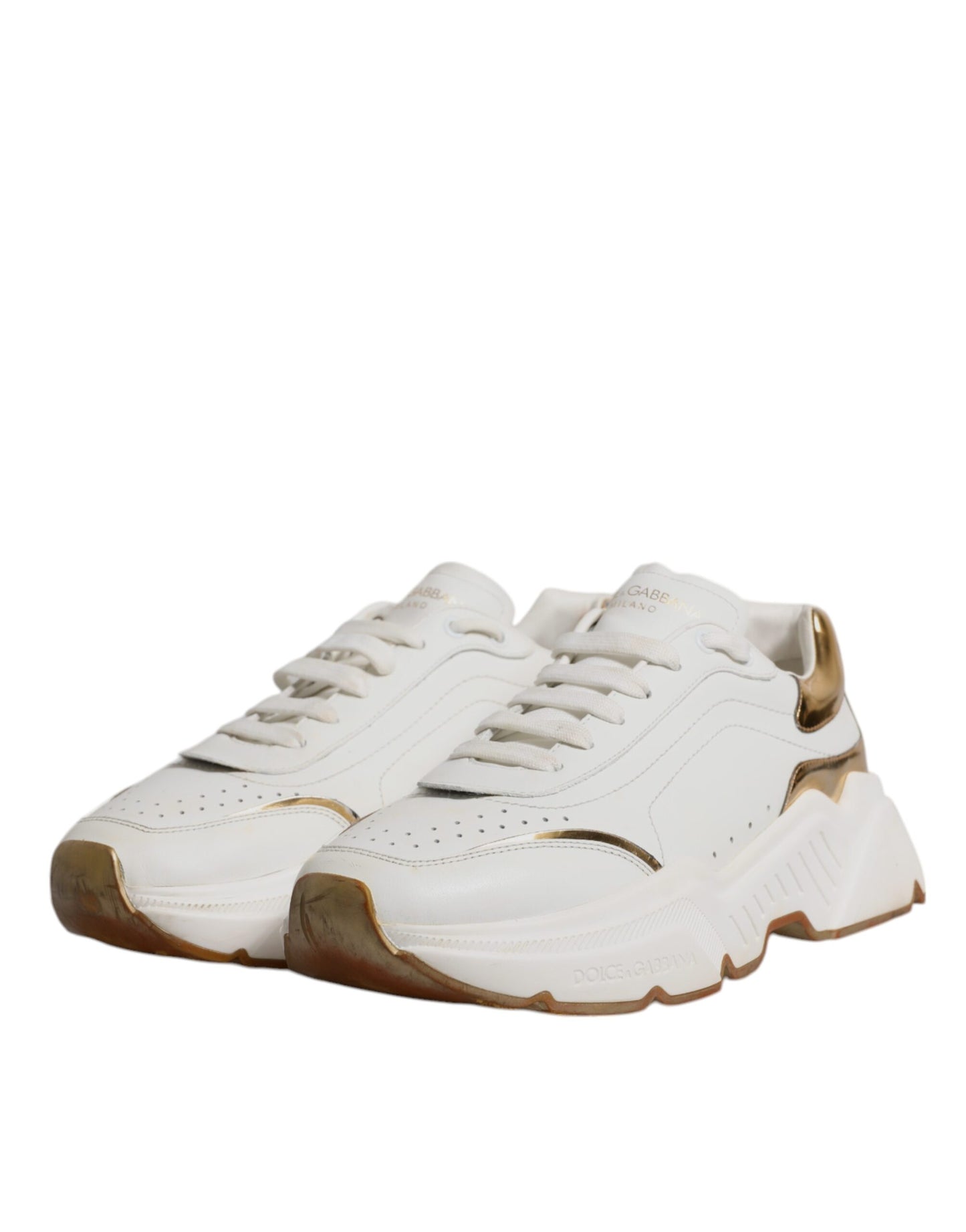 Dolce & Gabbana Weiß Gold DAYMASTER Leder Turnschuhe Schuhe