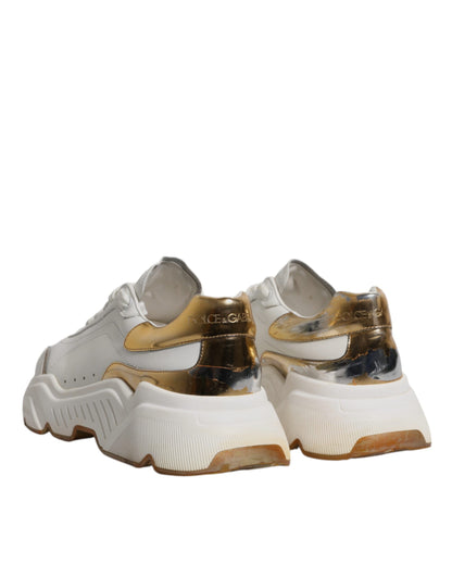 Dolce & Gabbana Weiß Gold DAYMASTER Leder Turnschuhe Schuhe
