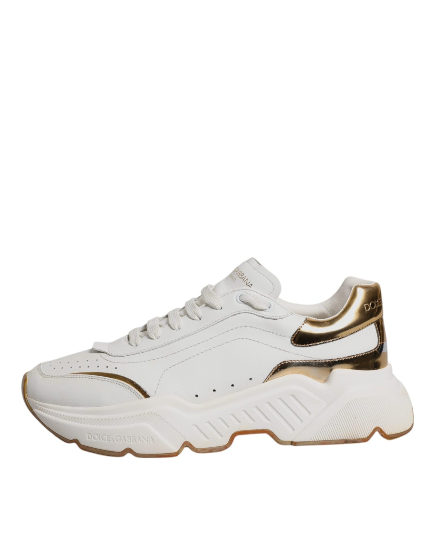 Dolce & Gabbana Weiß Gold DAYMASTER Leder Turnschuhe Schuhe