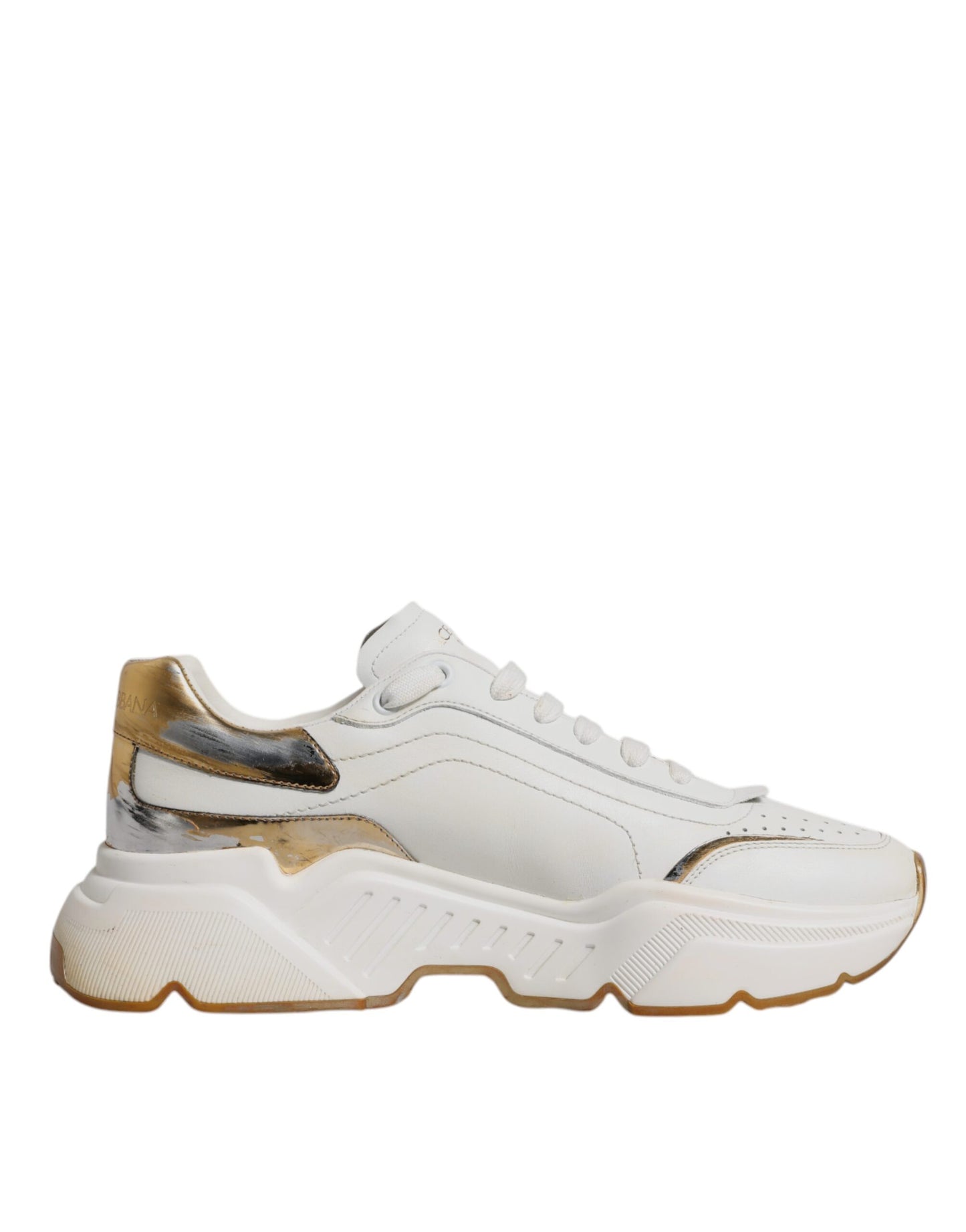 Dolce & Gabbana Weiß Gold DAYMASTER Leder Turnschuhe Schuhe