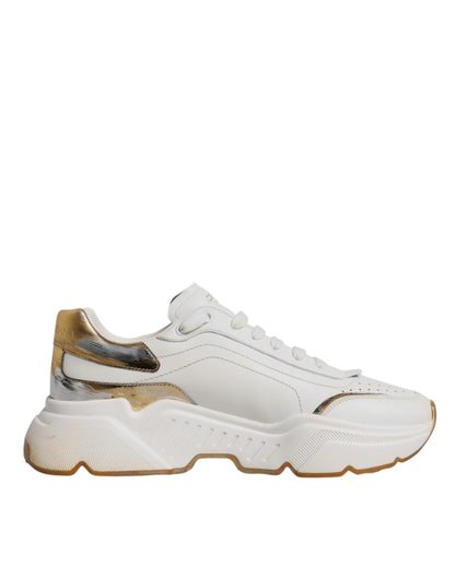 Dolce & Gabbana Weiß Gold DAYMASTER Leder Turnschuhe Schuhe