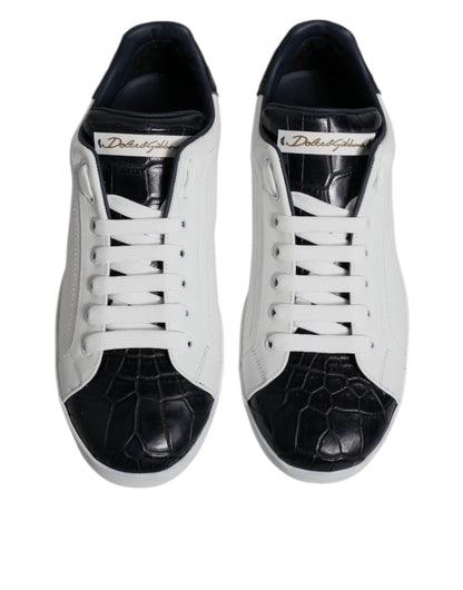 Dolce & Gabbana Weiß Schwarz Leder Portofino Turnschuhe Schuhe