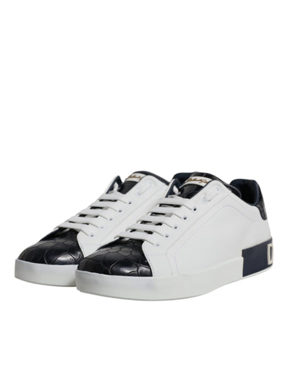 Dolce & Gabbana Weiß Schwarz Leder Portofino Turnschuhe Schuhe