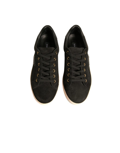 Dolce & Gabbana Schwarz Logo Wildleder Leder Männer Turnschuhe Schuhe