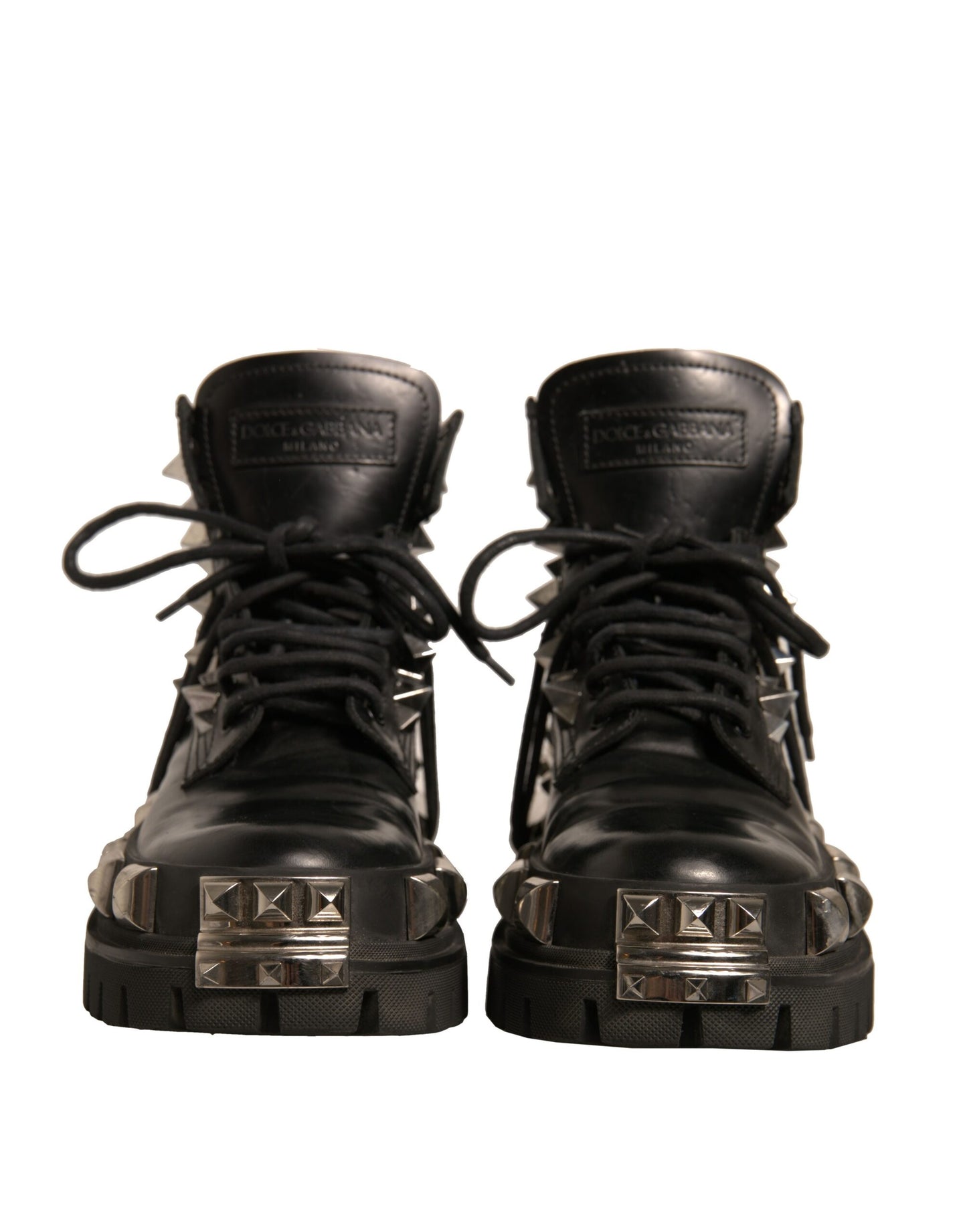 Dolce & Gabbana Schwarze Leder Nieten-Trekkingstiefel Schuhe