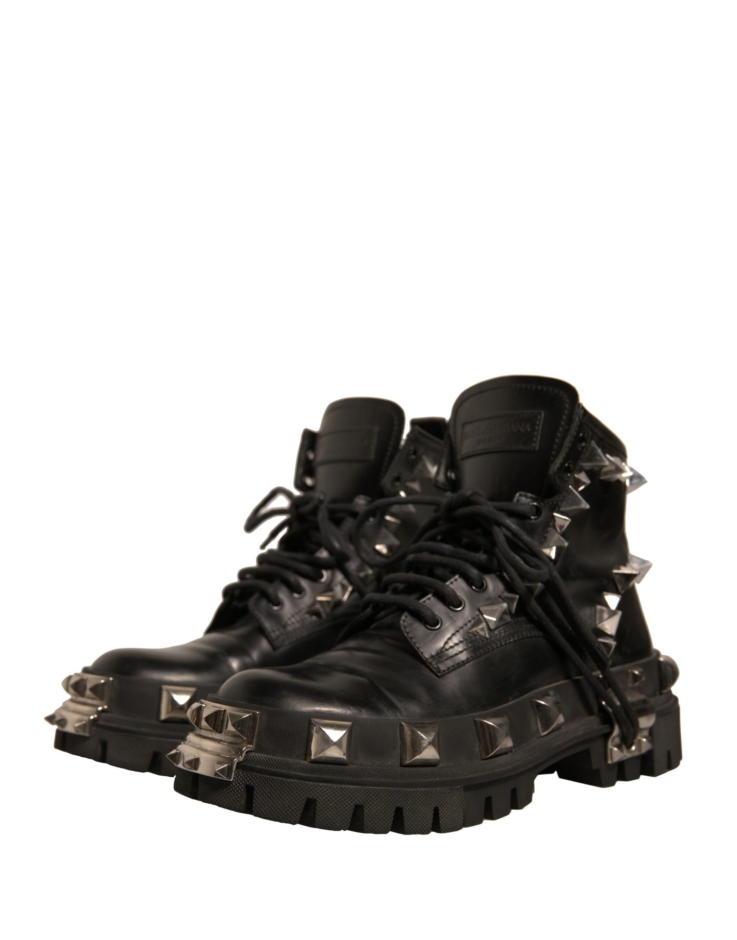 Dolce & Gabbana Schwarze Leder Nieten-Trekkingstiefel Schuhe