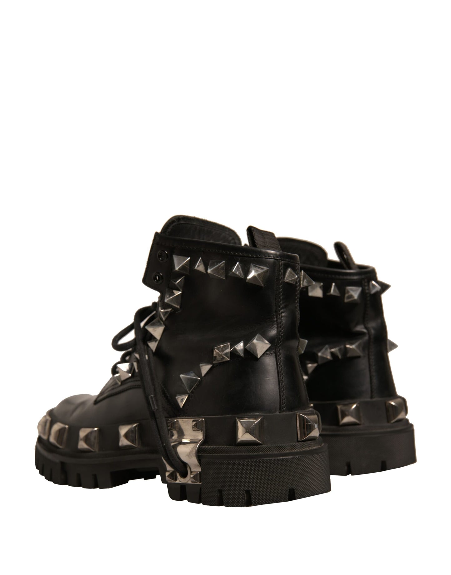 Dolce & Gabbana Schwarze Leder Nieten-Trekkingstiefel Schuhe