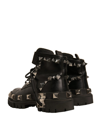 Dolce & Gabbana Schwarze Leder Nieten-Trekkingstiefel Schuhe