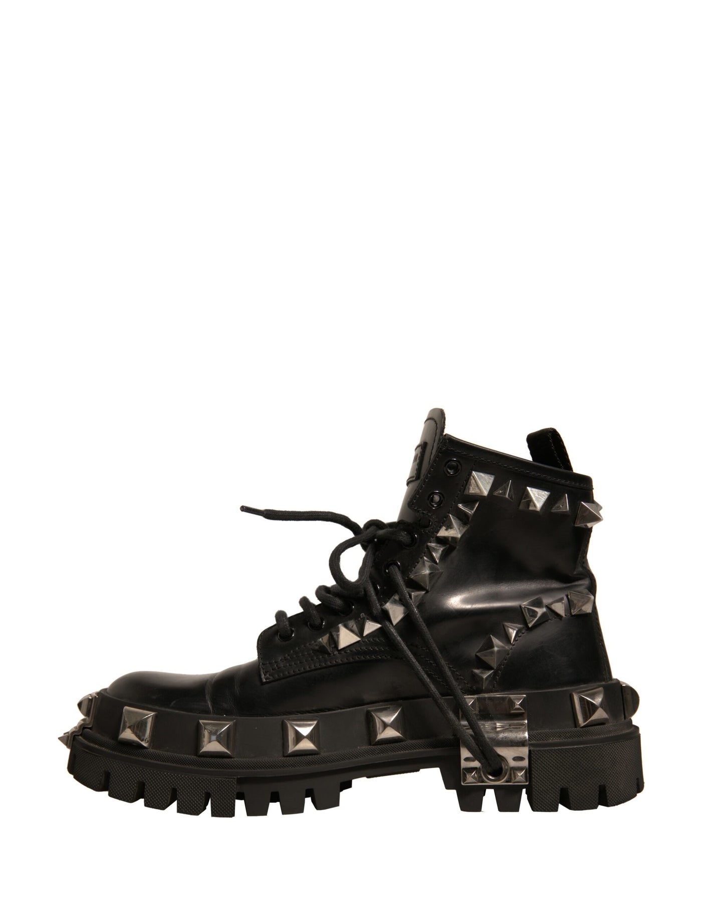 Dolce & Gabbana Schwarze Leder Nieten-Trekkingstiefel Schuhe