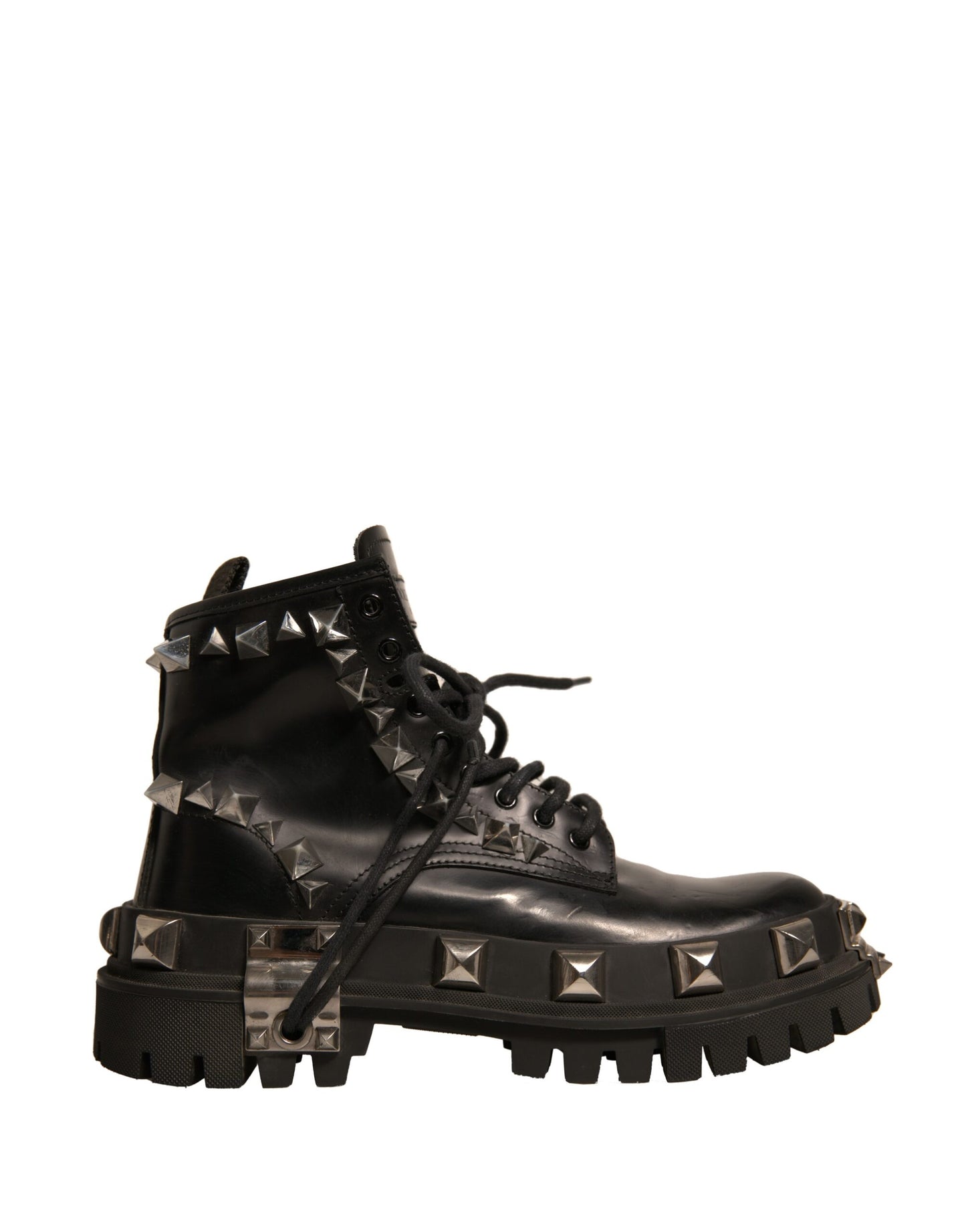 Dolce & Gabbana Schwarze Leder Nieten-Trekkingstiefel Schuhe
