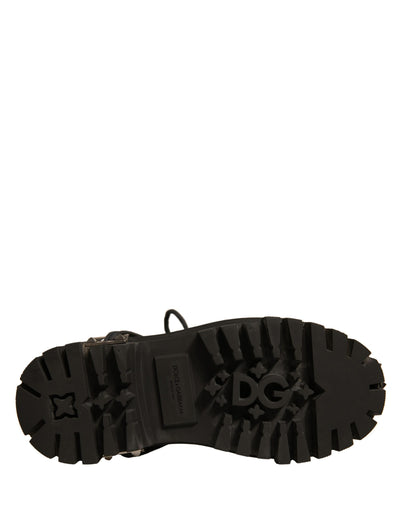 Dolce & Gabbana Schwarze Leder Nieten-Trekkingstiefel Schuhe