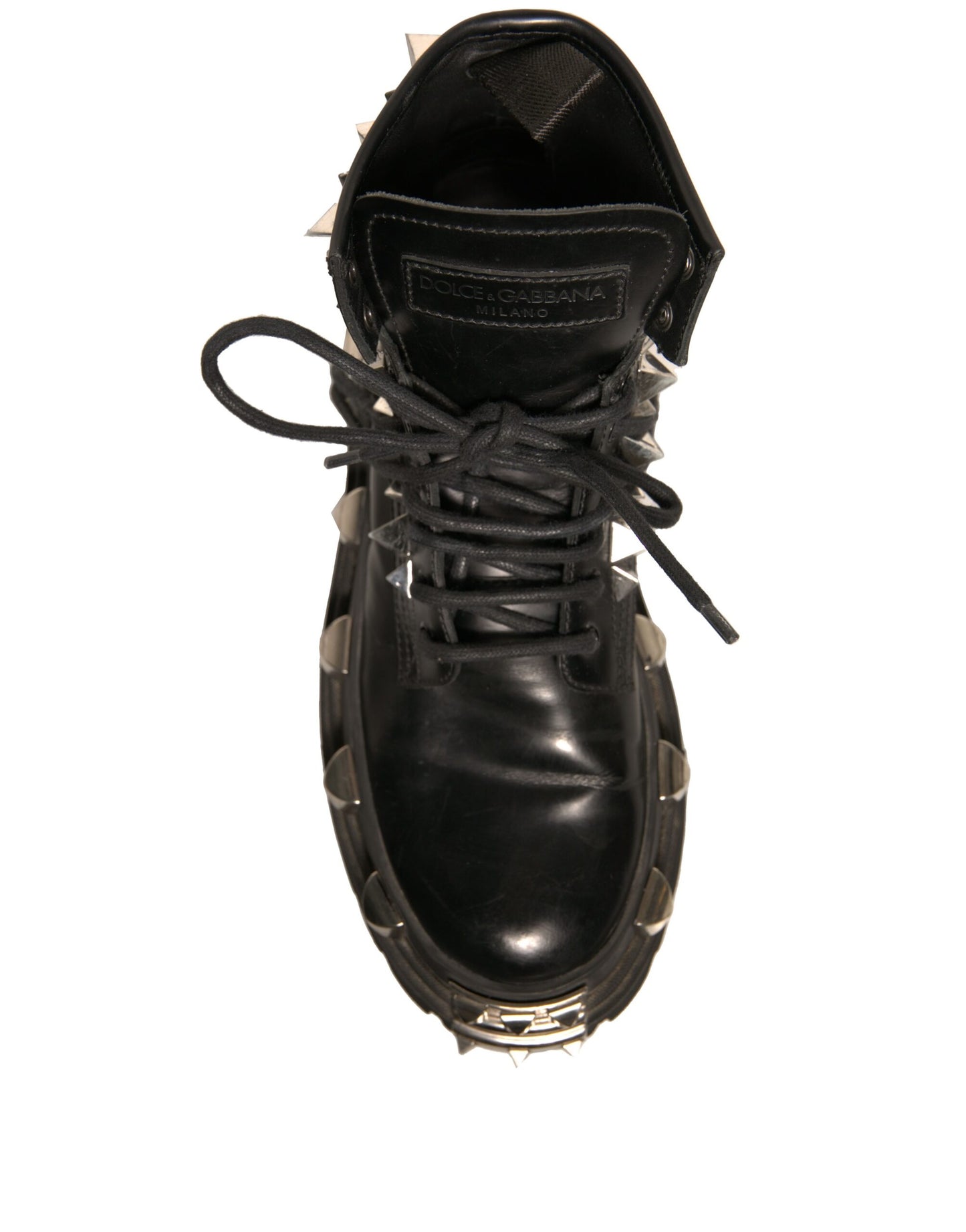 Dolce & Gabbana Schwarze Leder Nieten-Trekkingstiefel Schuhe