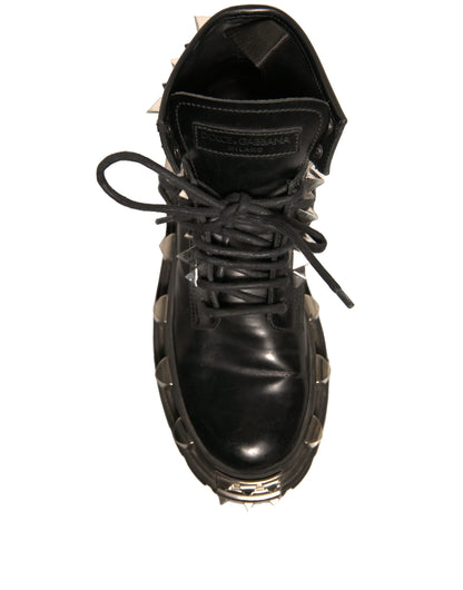 Dolce & Gabbana Schwarze Leder Nieten-Trekkingstiefel Schuhe