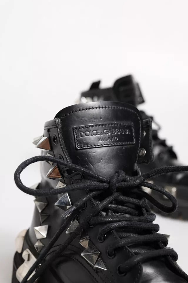Dolce & Gabbana Schwarze Leder Nieten-Trekkingstiefel Schuhe