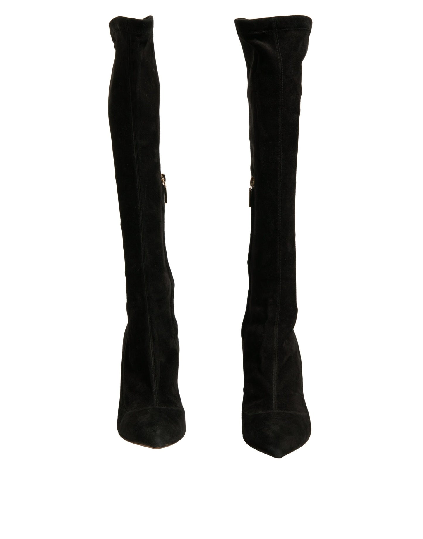 Dolce & Gabbana Schwarze Wildleder Stiletto Kniehohe Stiefel Schuhe