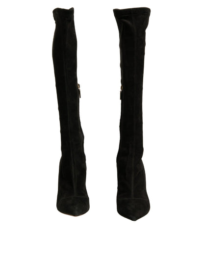 Dolce & Gabbana Schwarze Wildleder Stiletto Kniehohe Stiefel Schuhe