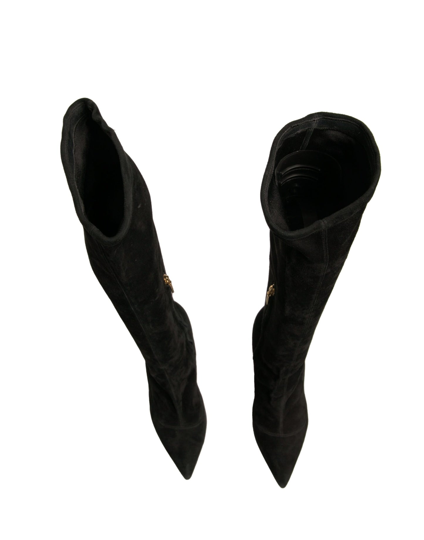 Dolce & Gabbana Schwarze Wildleder Stiletto Kniehohe Stiefel Schuhe