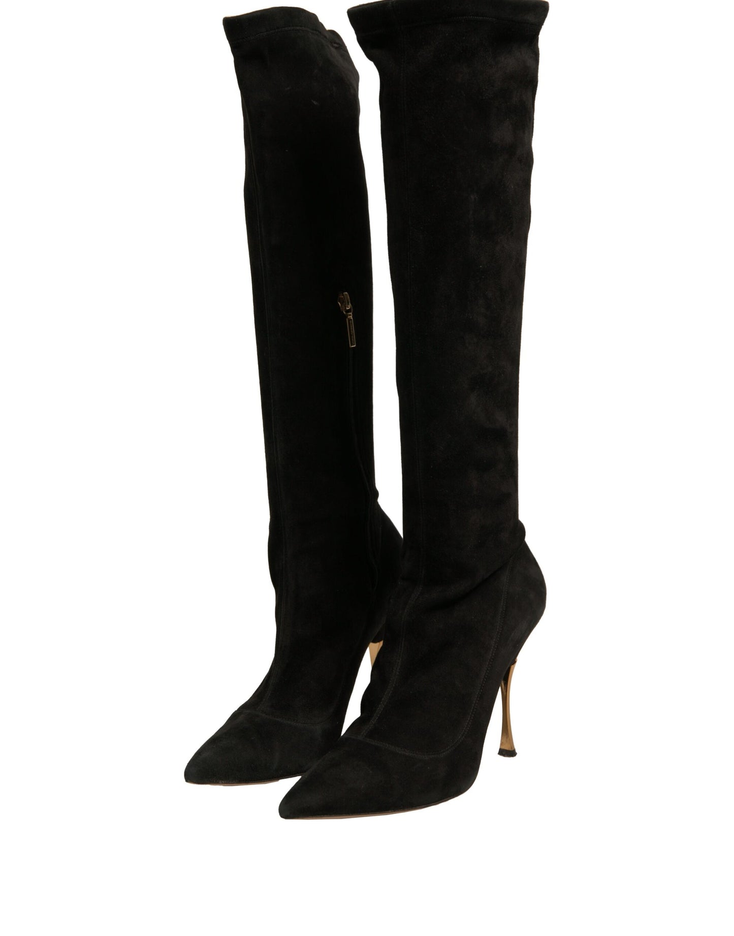 Dolce & Gabbana Schwarze Wildleder Stiletto Kniehohe Stiefel Schuhe