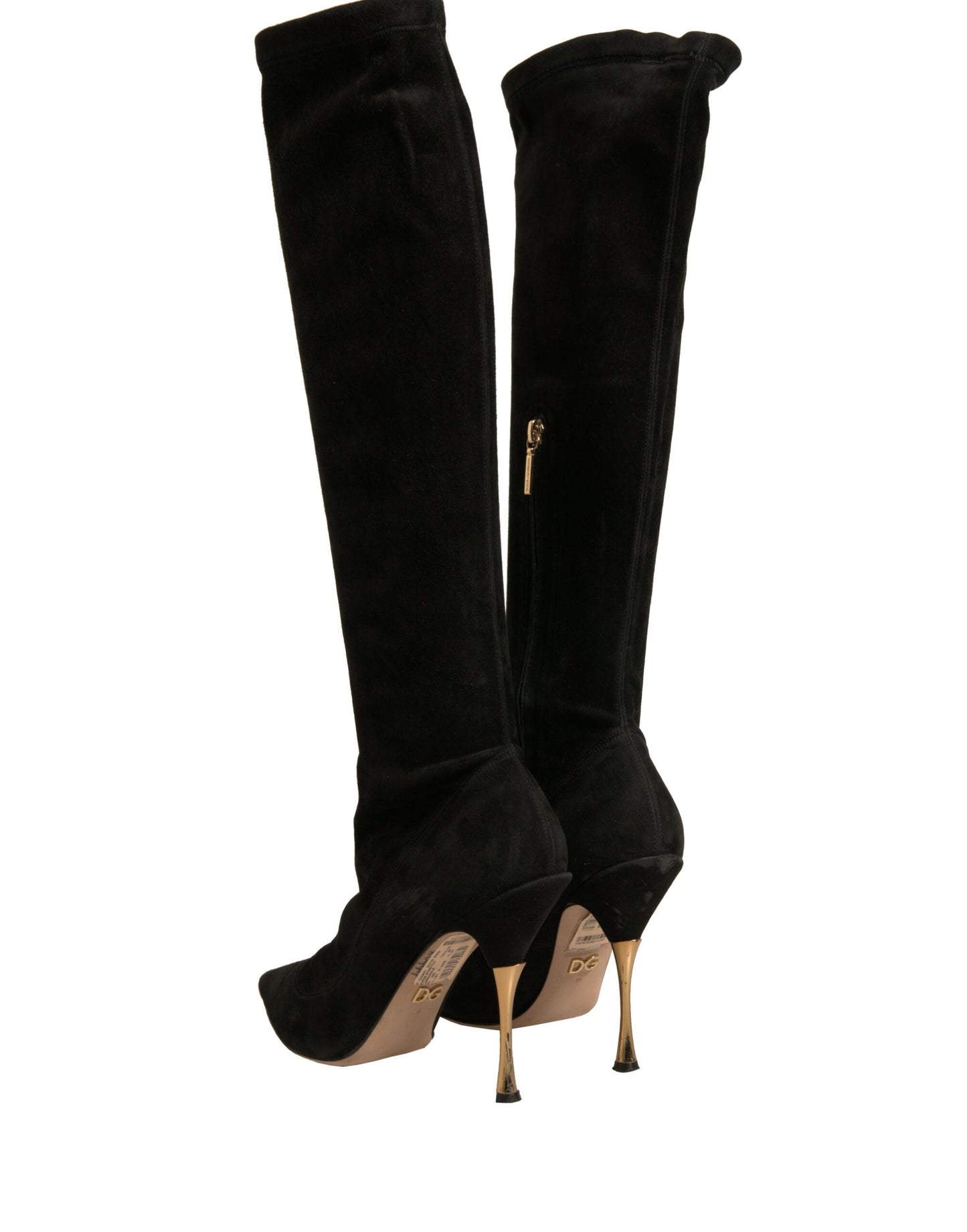 Dolce & Gabbana Schwarze Wildleder Stiletto Kniehohe Stiefel Schuhe