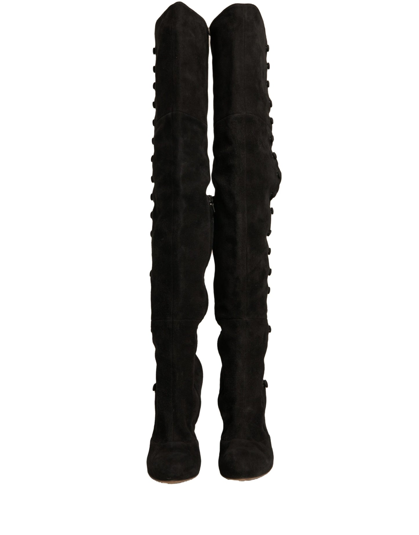 Dolce & Gabbana Schwarze Wildleder Absätze Kniehohe Stiefel Schuhe
