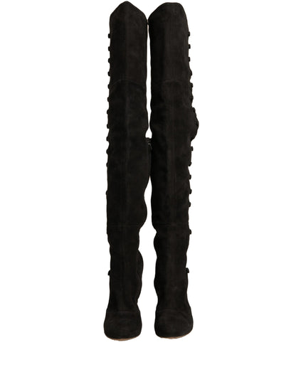 Dolce & Gabbana Schwarze Wildleder Absätze Kniehohe Stiefel Schuhe
