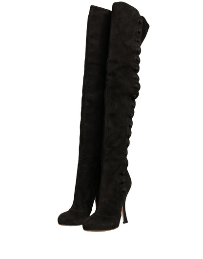 Dolce & Gabbana Schwarze Wildleder Absätze Kniehohe Stiefel Schuhe