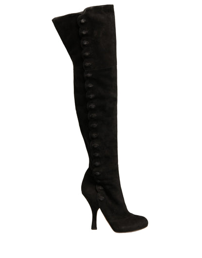 Dolce & Gabbana Schwarze Wildleder Absätze Kniehohe Stiefel Schuhe
