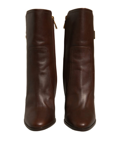 Dolce & Gabbana Braun Leder Absätze Mid Calf Stiefel Schuhe