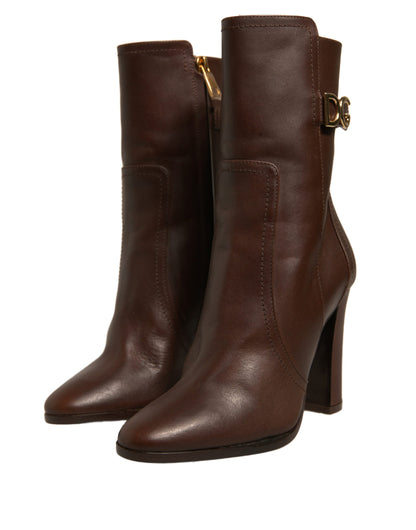 Dolce & Gabbana Braun Leder Absätze Mid Calf Stiefel Schuhe