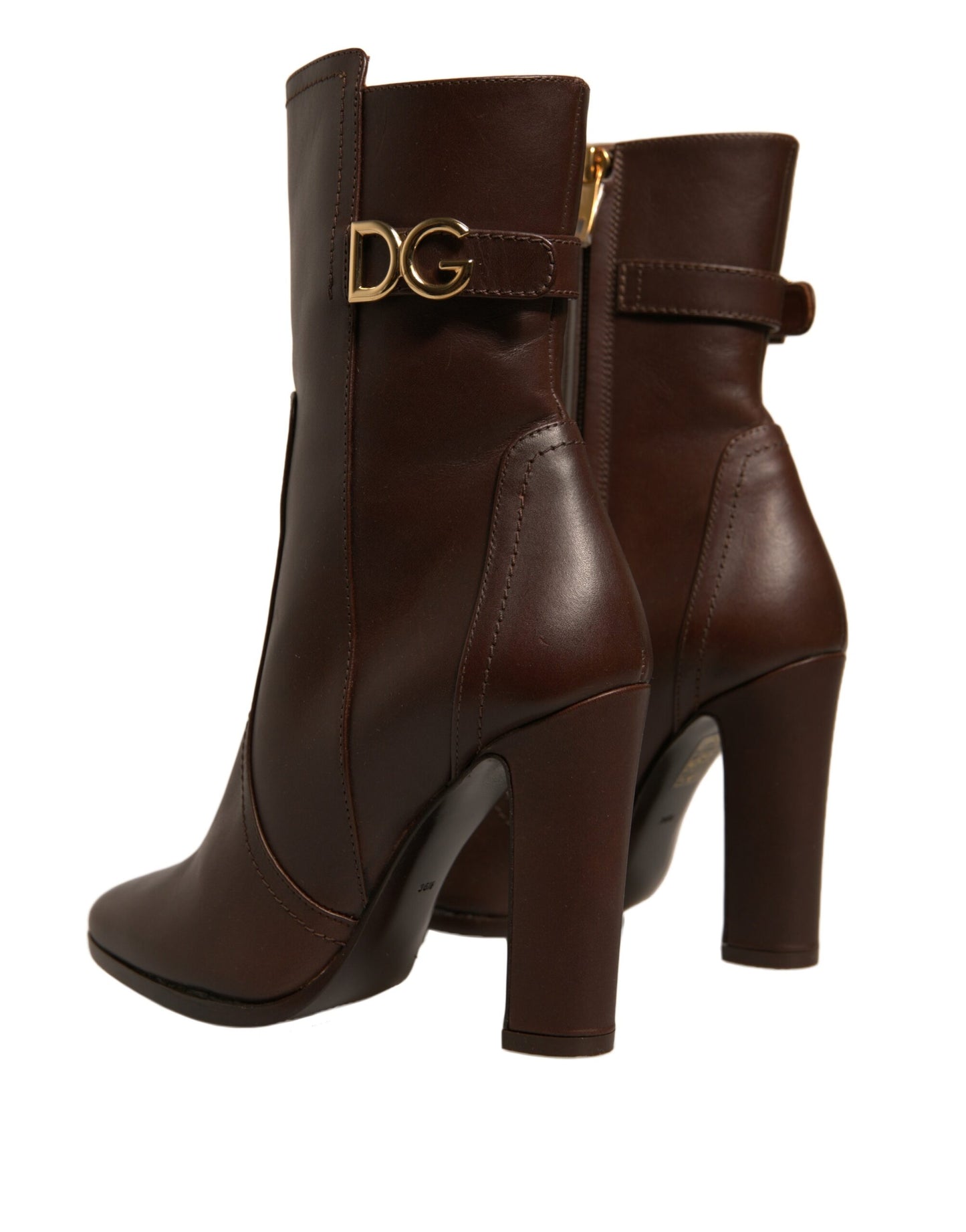 Dolce & Gabbana Braun Leder Absätze Mid Calf Stiefel Schuhe