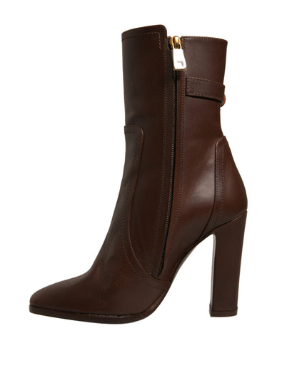 Dolce & Gabbana Braun Leder Absätze Mid Calf Stiefel Schuhe