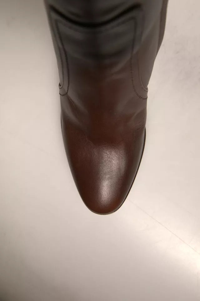 Dolce & Gabbana Braun Leder Absätze Mid Calf Stiefel Schuhe