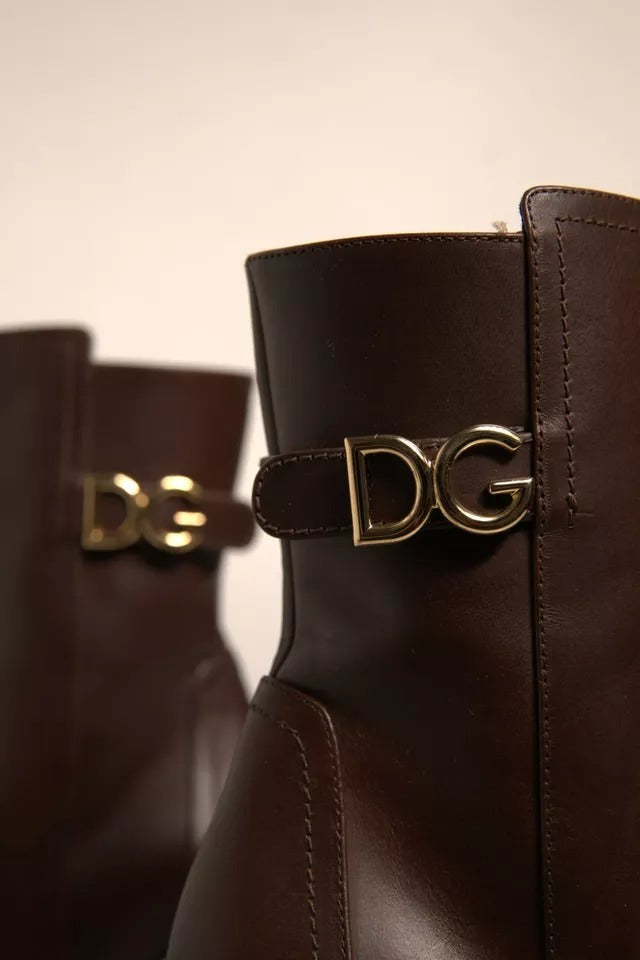 Dolce & Gabbana Braun Leder Absätze Mid Calf Stiefel Schuhe