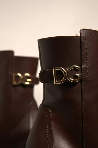 Dolce & Gabbana Braun Leder Absätze Mid Calf Stiefel Schuhe